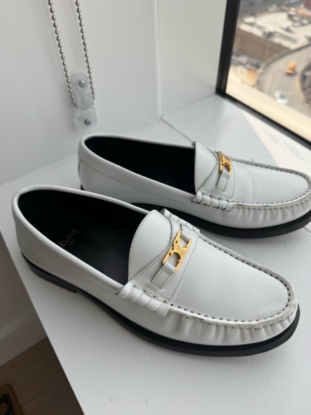 Celine White Leather Loafers with Gold Buckle - Picture 4 of 4